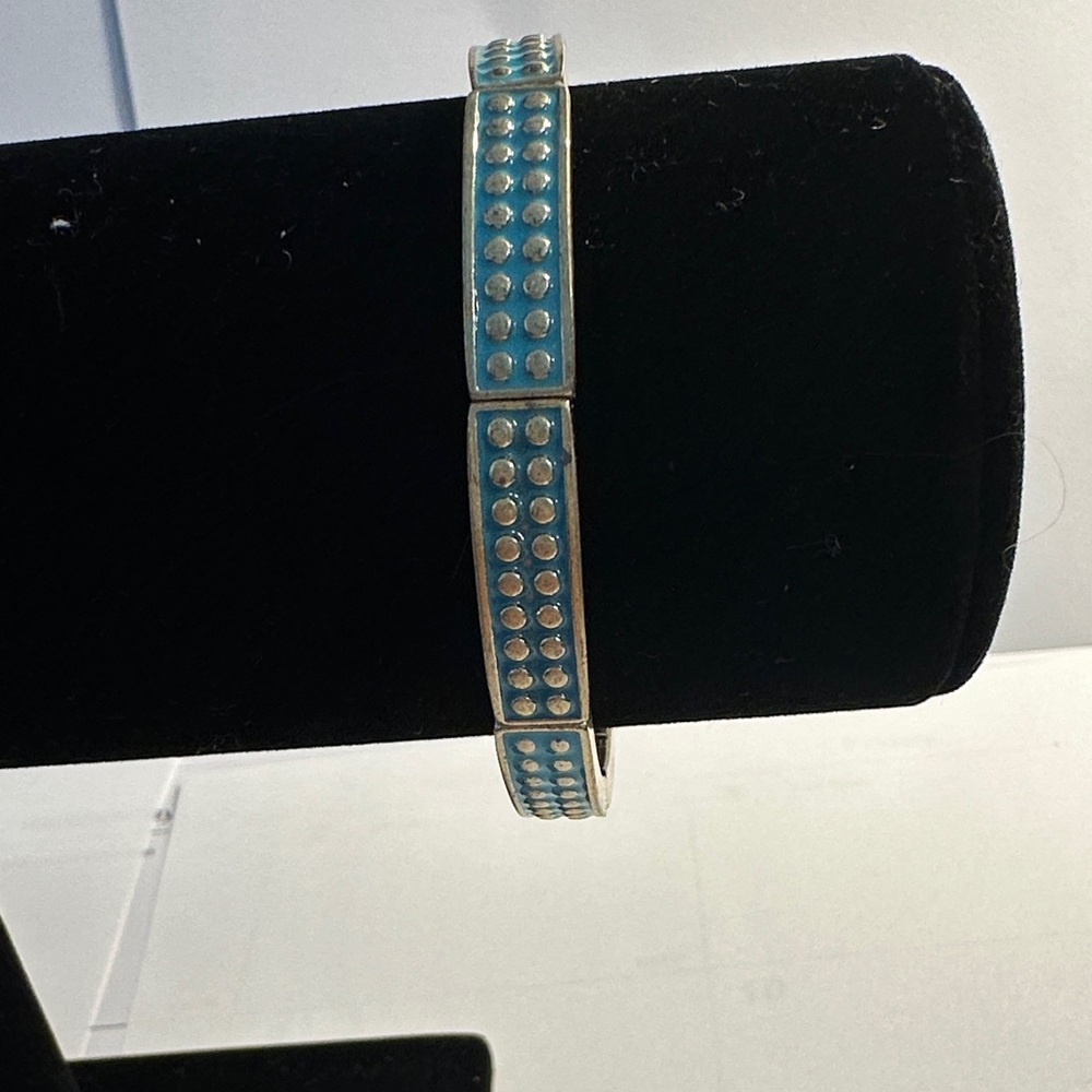 Blue Enamel Stud Accent Stretch Bangle Bracelet